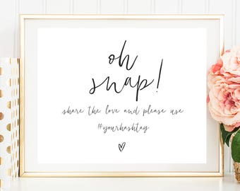 Oh Snap hashtag wedding sign, personalised hashtag sign, instagram sign, social media hashtag sign, printable, wedding sign pphw07