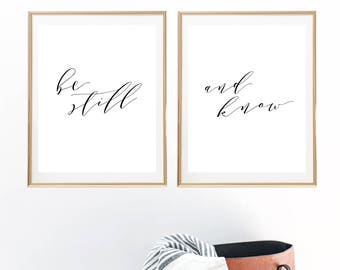 be still and know, christian wall art, printable quote, scripture quote, psalm 46:10, instant download, set of 2 prints, 8x10 and 16x20,
