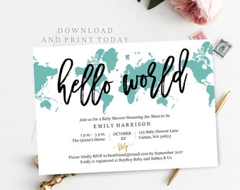 hello world baby shower invitations