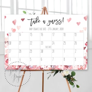 Guess the due Date, baby shower game, baby sprinkle, Printable, due date game, gender neutral, love heart, valentine, pink, poster, PPLOVE