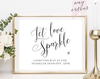 Sparkler send off sign, light the way, printable wedding sign, let love sparkle, Custom Colour, wedding sparkler sign, reception #PPSB60