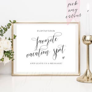 Flip to your favorite vacation, Wedding Sign, Wedding Map Guestbook, Alternative guestbook, printable, roap map guest book PPSB40 image 1