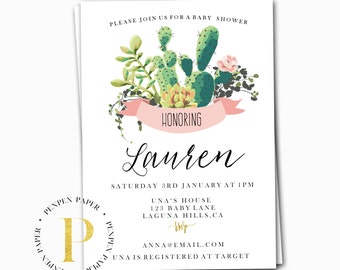 Cactus Baby Shower Invite, Printable Baby Shower Invitation, Boho Desert Baby Shower, Country Western Baby Shower, succulents baby shower