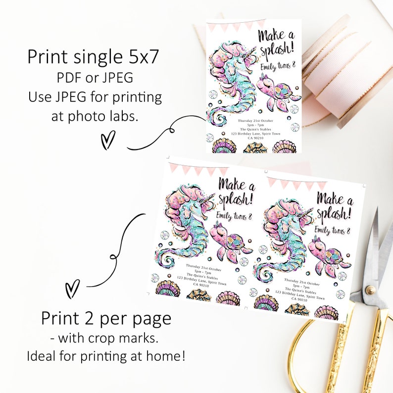 pool party invite INSTANT DOWNLOAD edit yourself turtle Make a splash editable invitation seahorse Under the sea birthday invite