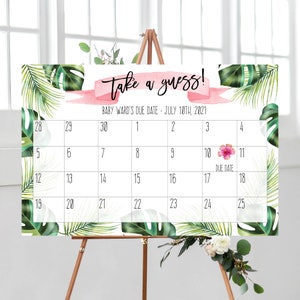 tropical Baby Shower Game, Guess the Date, aloha Baby Shower, baby shower, Printable, due date game, Baby sprinkle game