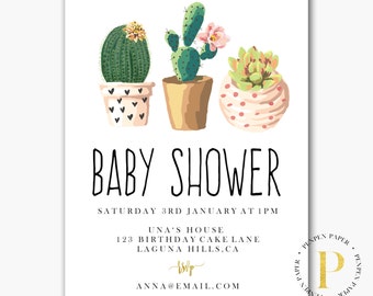 Cactus Baby Shower Invite, Printable Baby shower Invitation, Customised Invite, Country Western, Desert, Baby Girl Shower PP1001