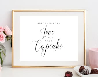 All you need is love and a cupcake, printable, instant download, wedding favor sign, wedding cupcake sign, cupcake wedding favor #PPSB23