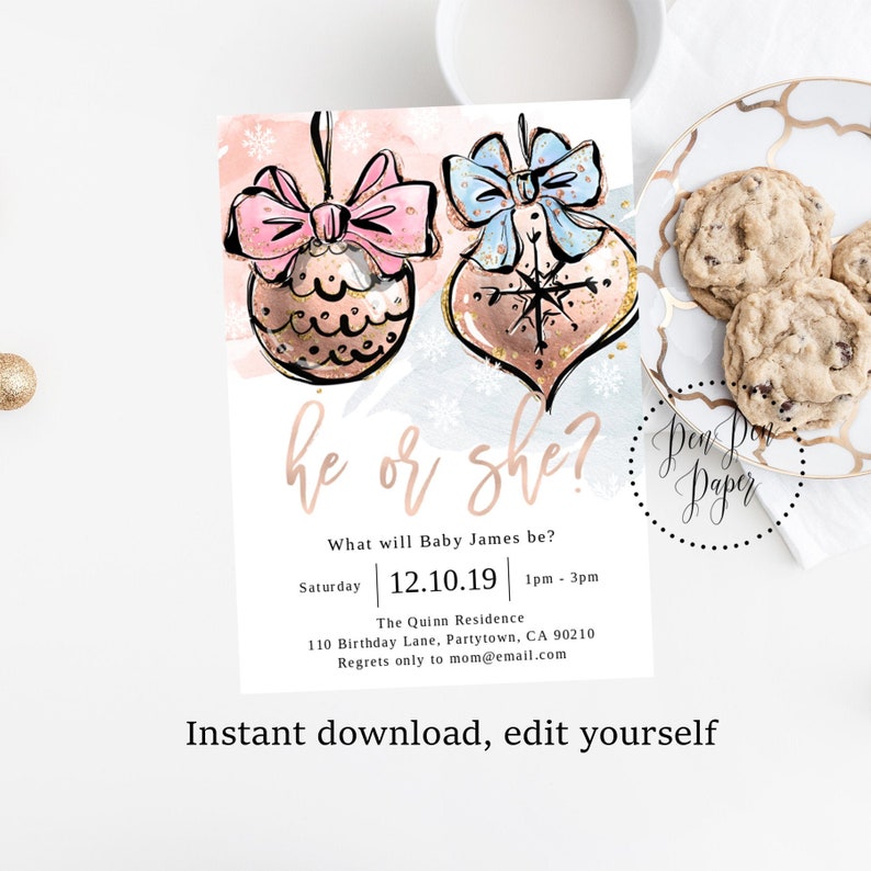 Christmas gender reveal Invite Holiday theme Winter gender | Etsy