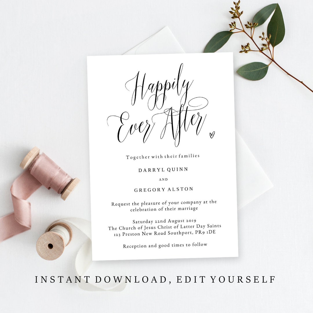 Happily Ever After Wedding Invitation, Digital Download, Happily Ever After, Edit Yourself ...