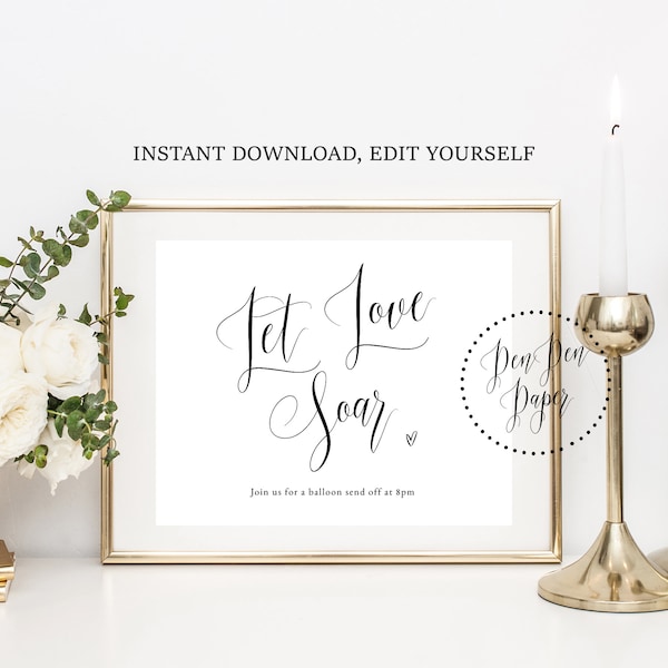 Let love soar, printable wedding sign, balloon send off sign, bride and groom, custom color, wedding balloon send off, #PPSB46