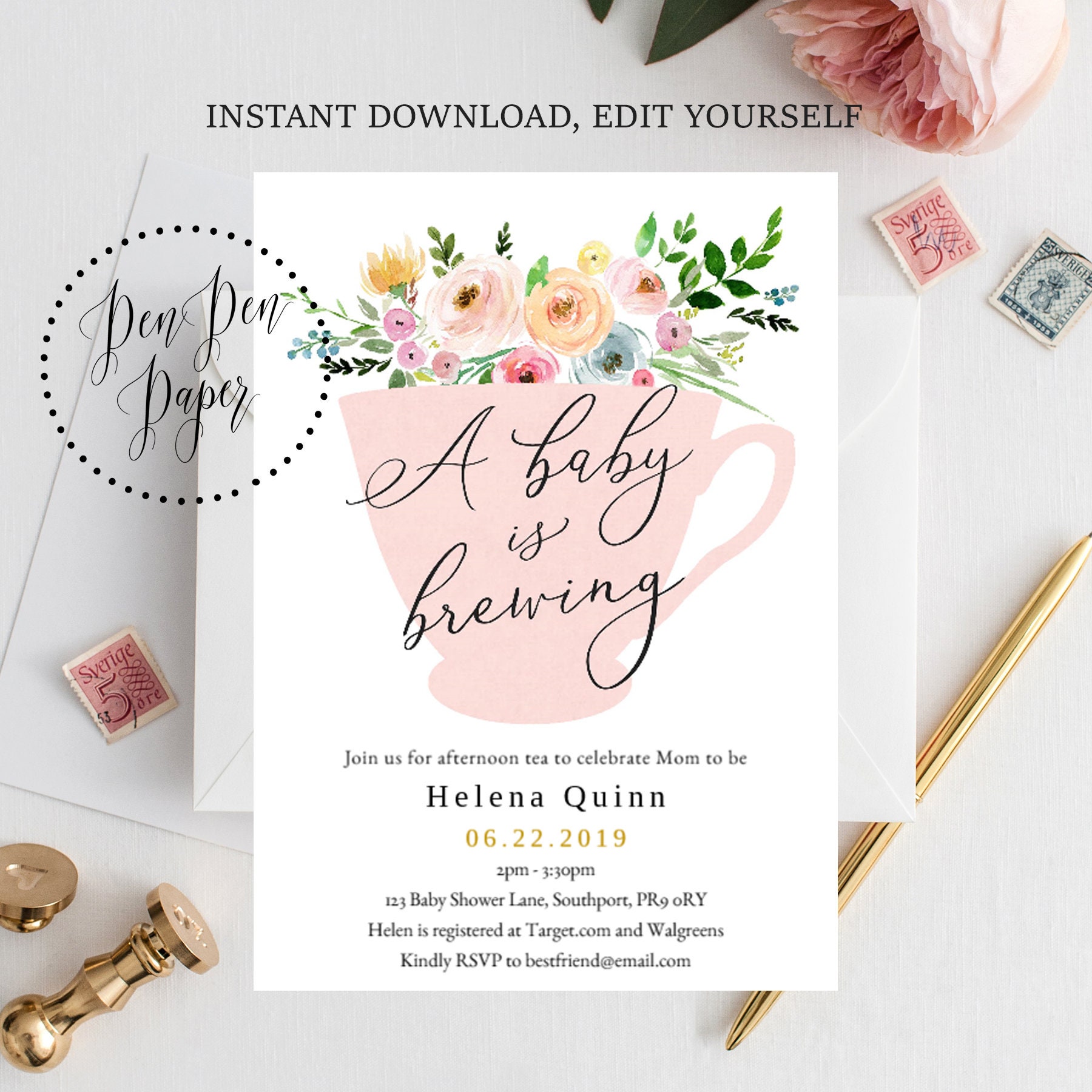 INSTANT DOWNLOAD thank you note afternoon tea teacup blue Etsy