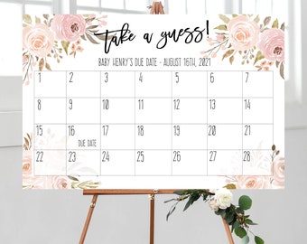 PRINTABLE Guess the due Date, baby shower game, baby sprinkle, Printable, due date game flowers, poster, pink roses, 16x20, 18x24 or 24x36