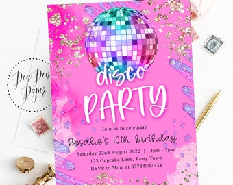 Editable pool party invite, swim party invite, sparkle, summer party, holographic, edit yourself, printable, birthday invitation, rainbow