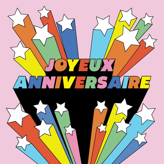 Joyeux Anniversaire Birthday Card In French Retro And Groovy Etsy