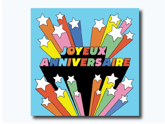 Joyeux Anniversaire Birthday Card In French Retro And Groovy Etsy