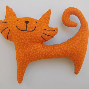 Halloween Stuffed Cat - Tabitha - orange candy corn on front and Halloween multi on back
