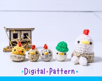 Crochet Chicken Pattern, Low Sew Amigurumi Chicken Pattern Bundle, Amigurumi Crochet Chick, Baby Chicken Crochet Pattern