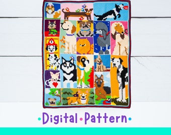 CROCHET PATTERN BUNDLE, 18 Crochet Dog Patterns, Dogghan C2C Blanket Pattern, Dog Blanket, Crochet Blanket, Chunky Throw, Handmade Blanket