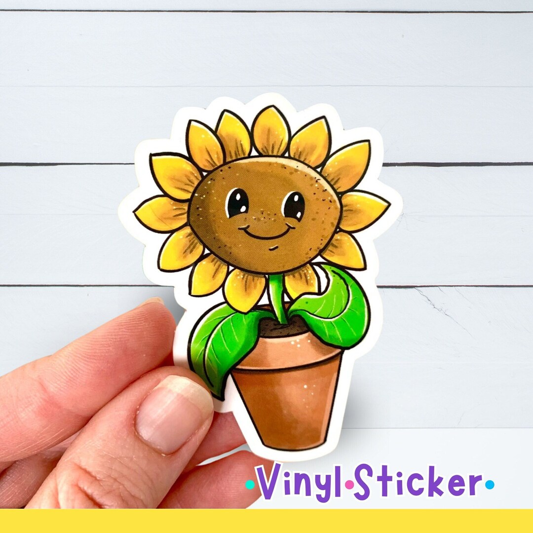 Happy Sunflower Waterproof Vinyl Sticker ~ Die Cut Vinyl Sticker ~ Cute ...