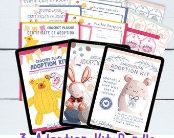 Crochet Amigurumi Adoption Kit Bundle - 3 Designs