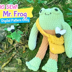 Frog Crochet Pattern (Digital PDF), No Sew Crochet, Amigurumi Frog, DIY Crochet Pattern, Blanket Yarn Crochet Pattern, No Sew Crochet Frog