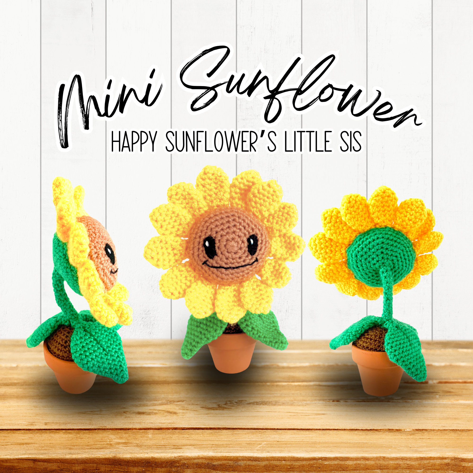 かぎ針編みの手作り鉢植えひまわり、かぎ針編みのひまわり2個セット