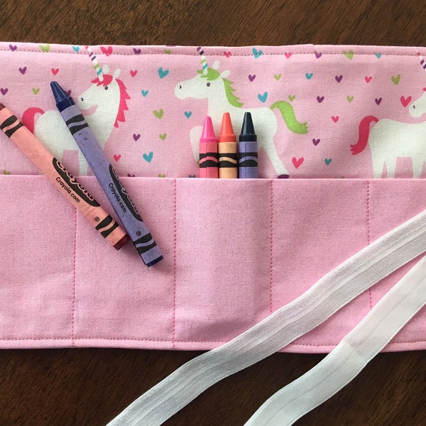 Unicorn Roll-Up Crayon case, crayon storage, unicorn fabric, gift for girls, childrens crayon holder, unicorn gift, childrens gift,Christmas