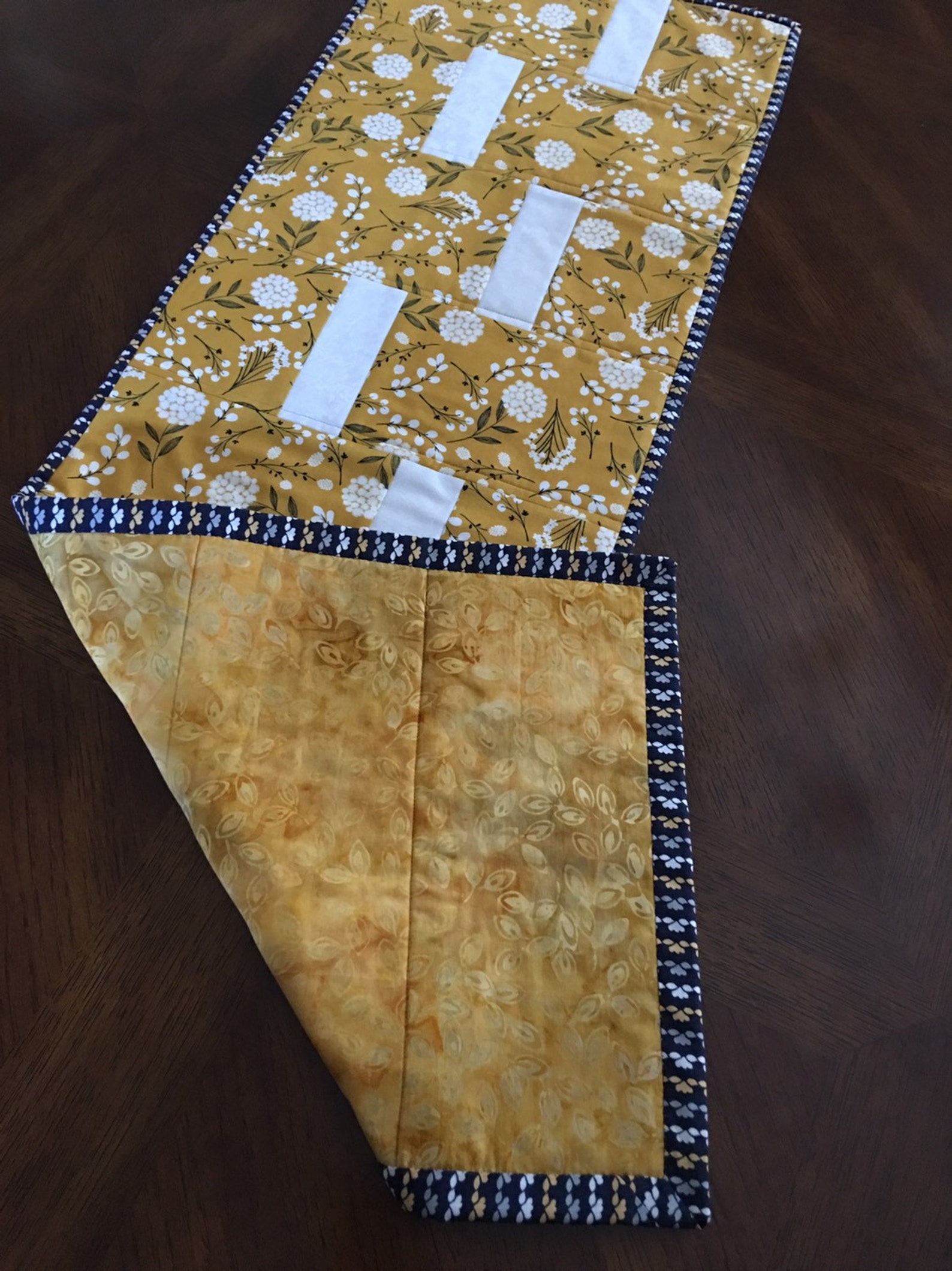 Floral Mustard Yellow Quilted Table Runner Table Decor Etsy