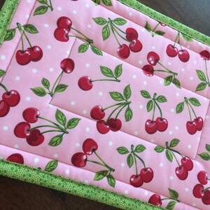 Cherry Fabric Rectangle Hot Pad, 9x13, Trivet, Quilted Insulated hot pad, Customizable, Cherry Fabric, Kitchen Decor,Fruit and Vegetable Dec image 4