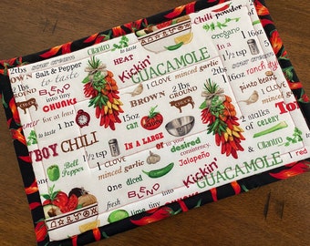 Chili pepper Large Hot Pad, chili pepper fabric, 9x13 trivet