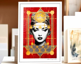 Louis Vuitton Kunstwerk | URBAN ART Vintage LV Poster Leinwand | Rot Gold Wandkunst | Modernes Design Streetart | Popart Wandbild Kunstdruck