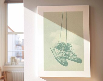 Sneaker heaven, vintage & retro: A3 mural | Urban, fashion, street culture | Can be hung immediately, like a picture frame Art print hallway, entrance