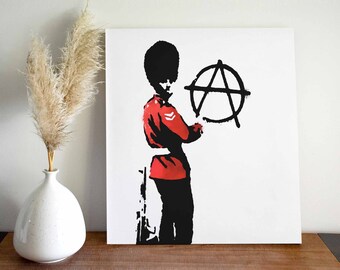 Banksy Wandbild Anarchy Guard Kunstwerk | Streetart Kunst | Pop Art Leinwandbild & Poster Set | Moderne Graffiti Kunst | Holzbild Dekoration