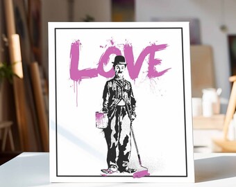 Pop Art "Charlie Chaplin" HANDMADE | UNIQUE Banksy Streetart Graffiti | Pop Art Leinwandbilder & Poster Set | Bekannte Künstler Mr Brainwash