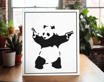 Banksy Motiv Panda Wandbild | Streetart, Graffiti, Pop Art | Urbane Kunst Leinwand | Kunstdruck Poster Holzbild | Bekannte Werke handgemacht