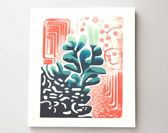 Minimalistische Kunst | Unterwasser Pflanzen ästhetischer Kunstdruck | Surreale Kunstwerke Farbtrend Neon Korall spirituellen Vibes Wandbild