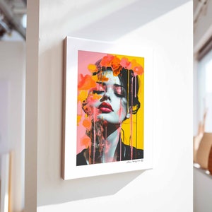 Handgemachtes Pop Art Portrait in Korall Knallige Farben und Lebhafte Strukturen Feminine Kunst in A3 mit Wandhalterung wie Bilderrahmen Bild 9