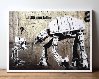 Banksy Bild "I am your Father" HANDMADE | UNIQUE Star Wars Wandbild | Urban StreetArt Graffiti Kunst | Pop Art Leinwandbilder & Poster Set