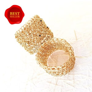 Gold Big Ring, Statement Ring, Wide Band Ring, Gold Mesh Ring, Big Rings, Large Gold Ring, Unique Gold Ring