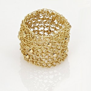 Wide Gold Ring, Large Statement Ring, Wide Band Gold Ring, Mesh Ring, Big Rings, Gold Statement Ring, Unique Gold Ring