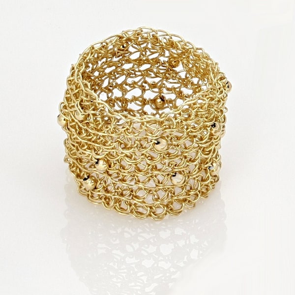 Wide Gold Ring, Large Statement Ring, Wide Band Gold Ring, Mesh Ring, Big Rings, Gold Statement Ring, Unique Gold Ring