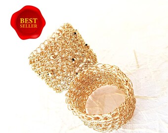 Anillo de oro de banda ancha, anillo de oro grueso, anillo de oro llamativo, anillo de malla, anillo grande, anillo de oro único, anillos grandes para mujer