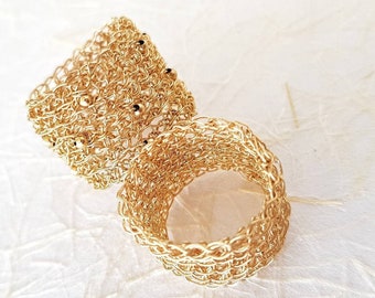 Unique Gold Ring, Gold Statement Ring, Mesh Ring, Chunky Gold Ring, Large Statement Ring, Cigar Band Ring, Big Rings