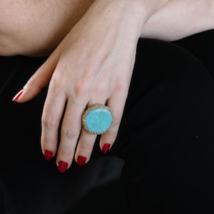 Large Statement Ring, Chunky Gold  Ring, Turquoise Ring, Big Mesh Ring, December Birthstone Ring, Bold Ring, Boho Ring, Cocktail Ring