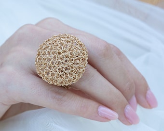 Großer Ring, Großer Goldring, Großer Goldring, Cocktailring, Großer Goldring, Großer Ring, Chunky Dome Ring Einzigartiger Ring, Handgemachter Ring