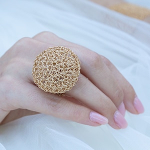 Statement Cocktail Ring, Gold Chunky Ring, Large Ring, Bold Gold Ring, Mesh Ring, Big Rings, Chunky Dome Ring Unique Ring, Handmade Ring