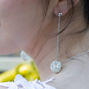 Silver Drop Bridal Earrings, Long Chain Earrings, Silver Stud Earrings, Statement Earrings, Wire Crochet Earrings, Bridal Earrings image 3