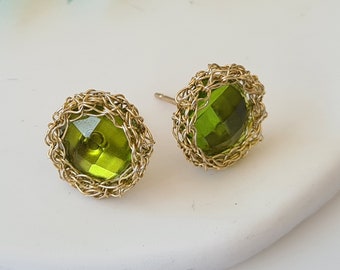 14k Gold filled Peridot Stud Earring, Unique Stud Earrings, Christmas Gift, Bridesmaids Gift, August Birthstone Earrings, Gift for Her