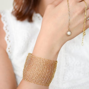 Gold Mesh Bracelet, Wide Gold Cuff, Large Statement Bracelet, Unique Bracelet