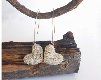 Big Heart Earrings, Silver Dangle Earrings, Statement Earrings, Large Heart Earrings, Unique Heart Earrings, Heart Jewelry, Heart Gifts